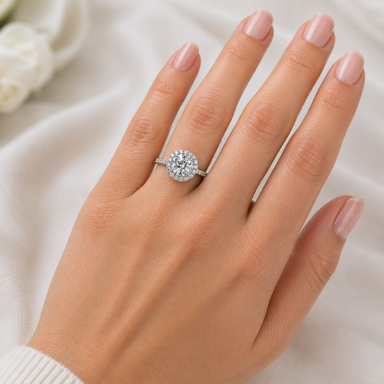 "ENGR02671" 2.82 Carat Round Brilliant Diamond with Halo Engagement Ring in 18K White Gold