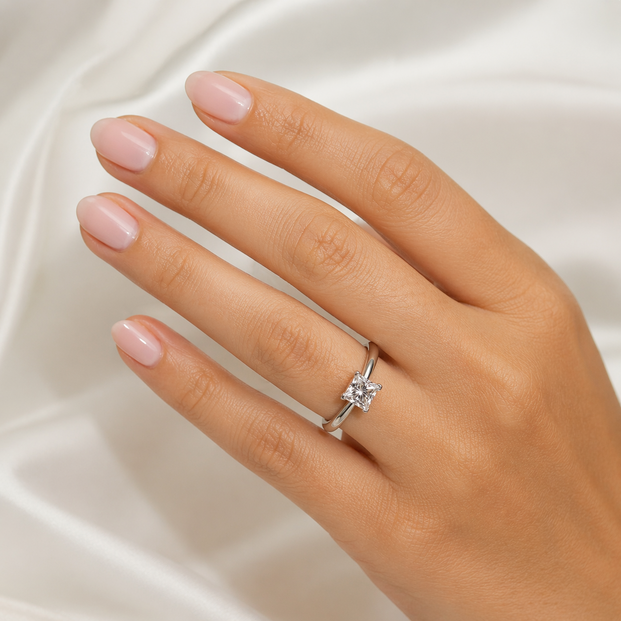 "ENGR02600" 0.86 Carat Princess Cut Diamond Solitaire Style Engagement Ring in Platinum