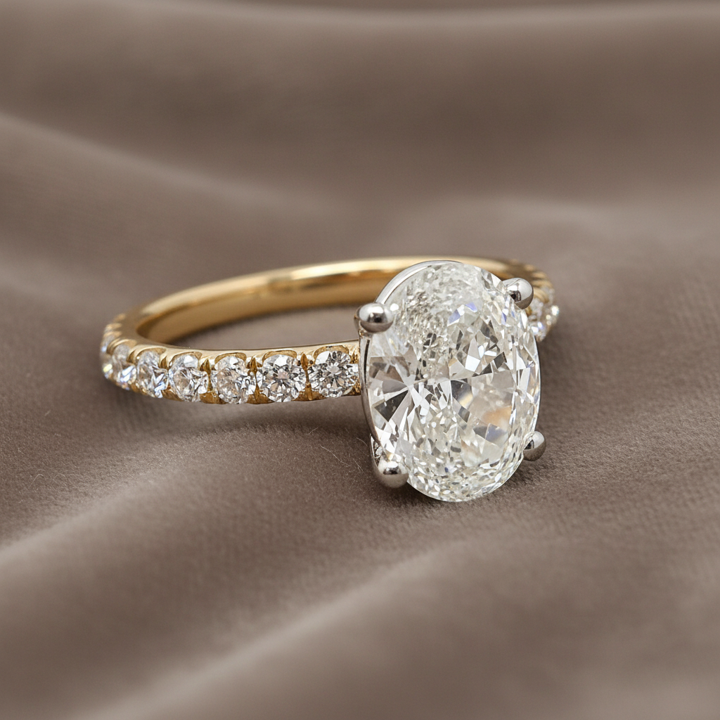 2.70 Total Carat Oval Pave-Set Engagement Ring H SI1