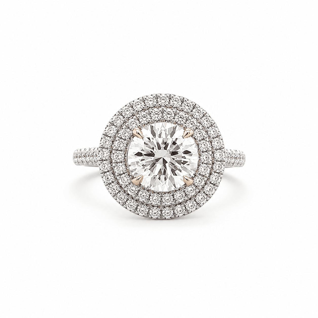 "ENGR03402" 2 Carat Double Halo Round Diamond Engagement Ring in 18K White Gold