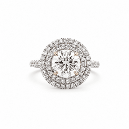 "ENGR03402" 2 Carat Double Halo Round Diamond Engagement Ring in 18K White Gold