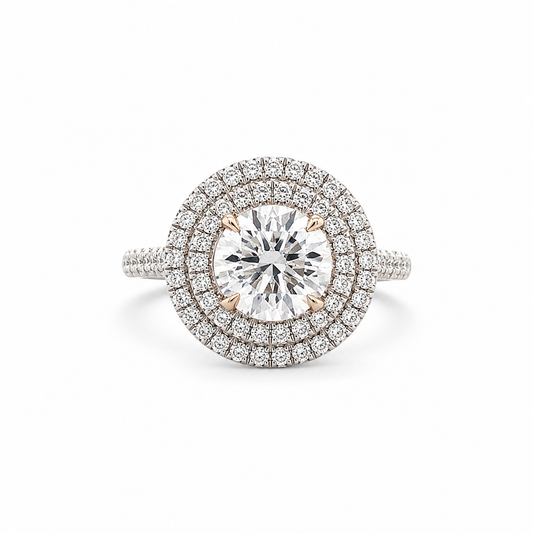 "ENGR03402" 2 Carat Double Halo Round Diamond Engagement Ring in 18K White Gold