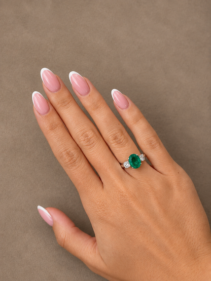 Natural Three Stone Oval Cut Emerald Ring RINGS1121~ 1.73 carats