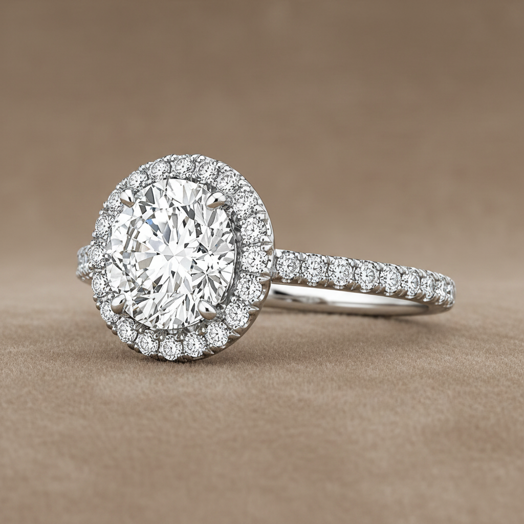 "ENGR02907" 1.80 Carat Round Diamond Halo Engagement Ring in Platinum
