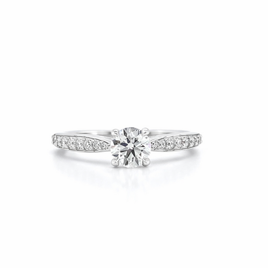 "ENGR03356" 0.90 Carat Round Brilliant Diamond Classic Cathedral Style Engagement Ring in 18K White Gold