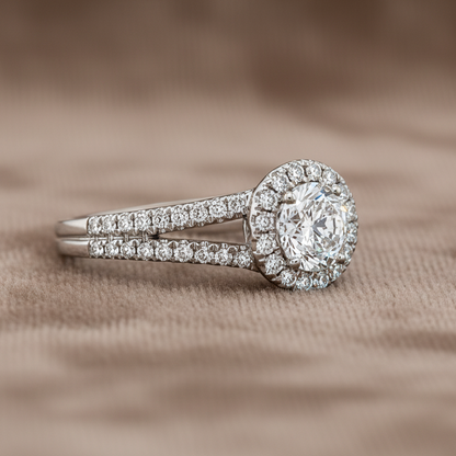 "ENGR02519" 1.60 Carat Round Diamond Split Shank With Halo Engagement Ring