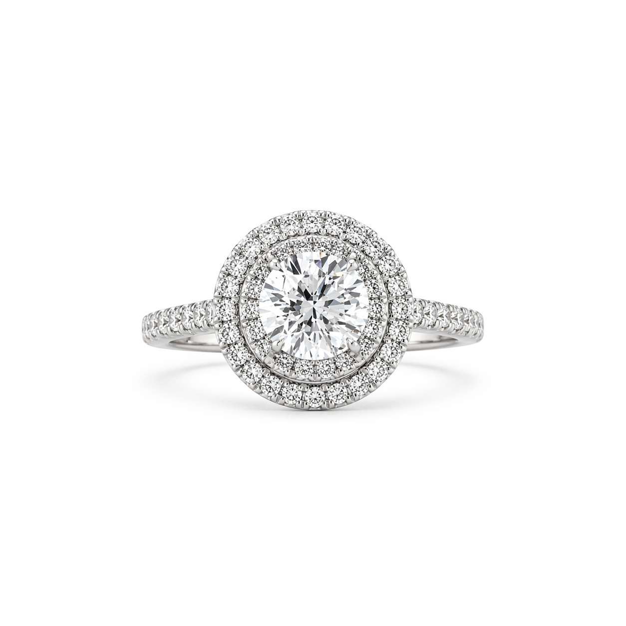"ENGR03404" 1.42 Carat Round Diamond Double Halo Engagement Ring in 18K White Gold