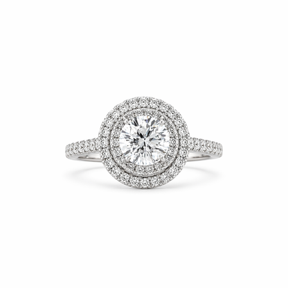"ENGR03404" 1.42 Carat Round Diamond Double Halo Engagement Ring in 18K White Gold