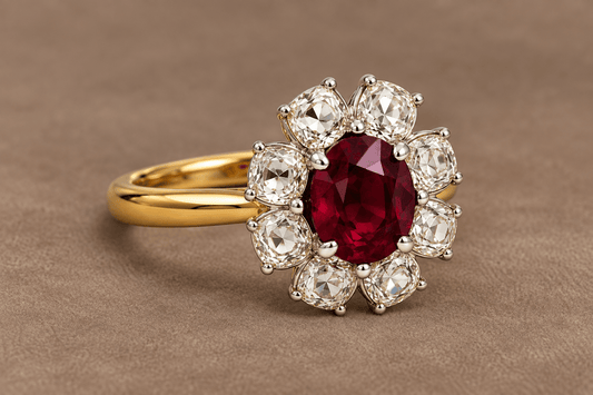18K Yellow Gold Antique Old European Style Ruby & Diamond Ring