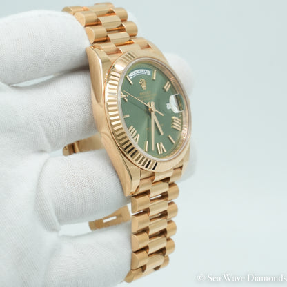Rolex Day-Date 228235 40mm Green Arabic Calendar (Very Rare) Dial Rose Gold