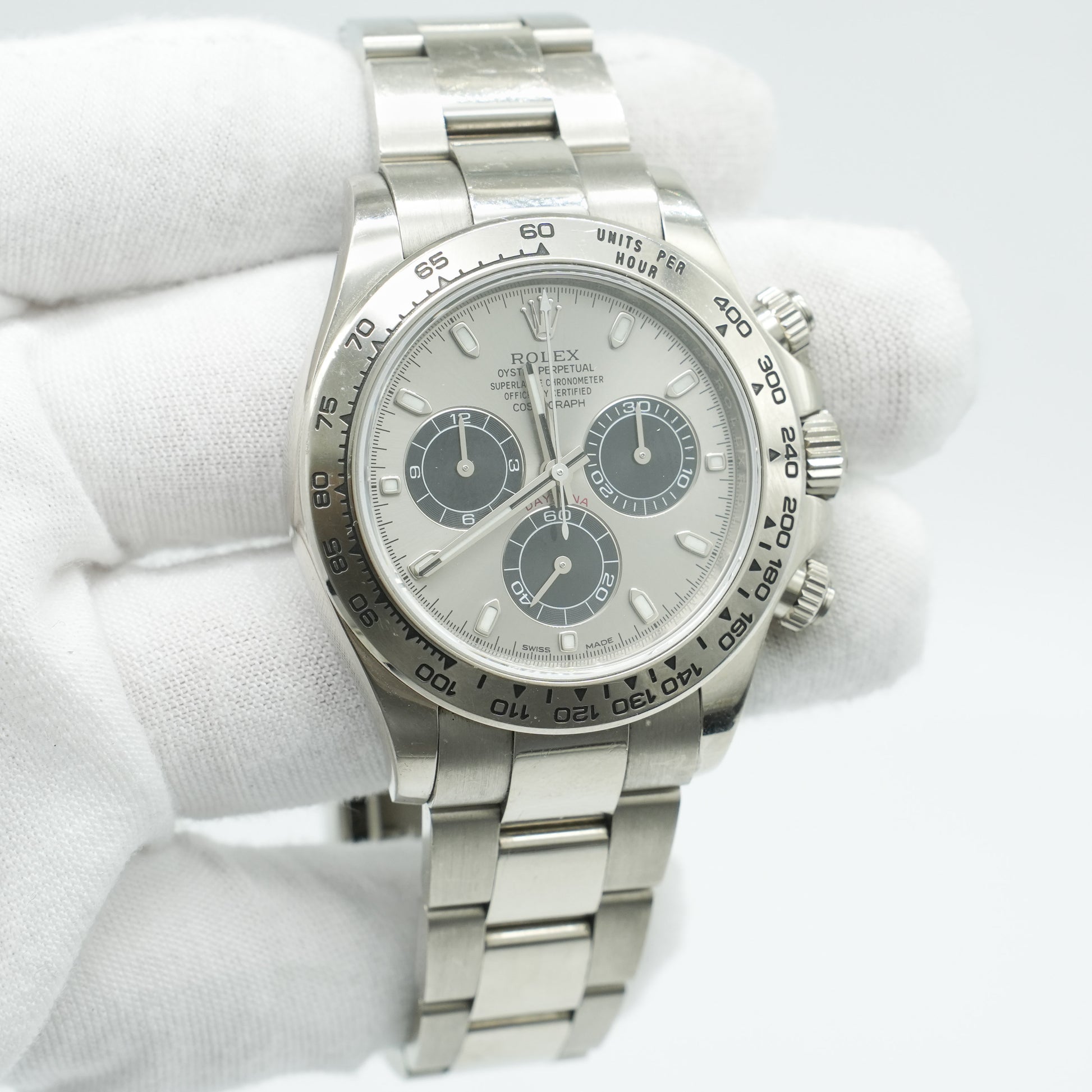 Rolex Cosmograph Daytona 40mm White Gold Silver Dial 116509