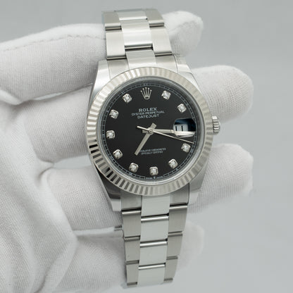 Rolex Datejust 41mm Stainless Steel Factory Black Diamond Dial 126334