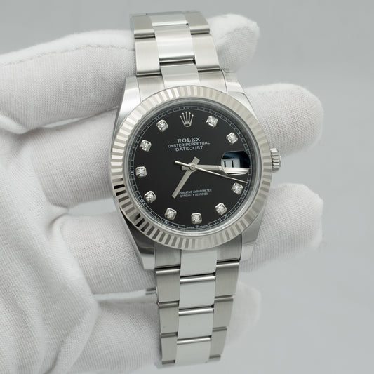 Rolex Datejust 41mm Stainless Steel Factory Black Diamond Dial 126334