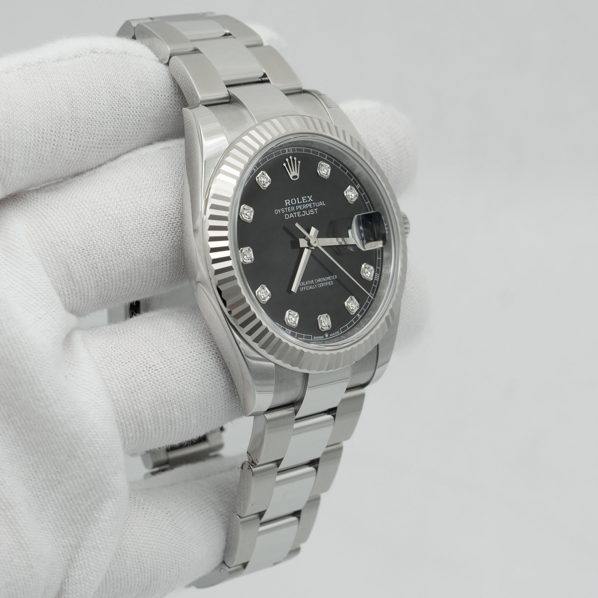Rolex Datejust 41mm Stainless Steel Factory Black Diamond Dial 126334