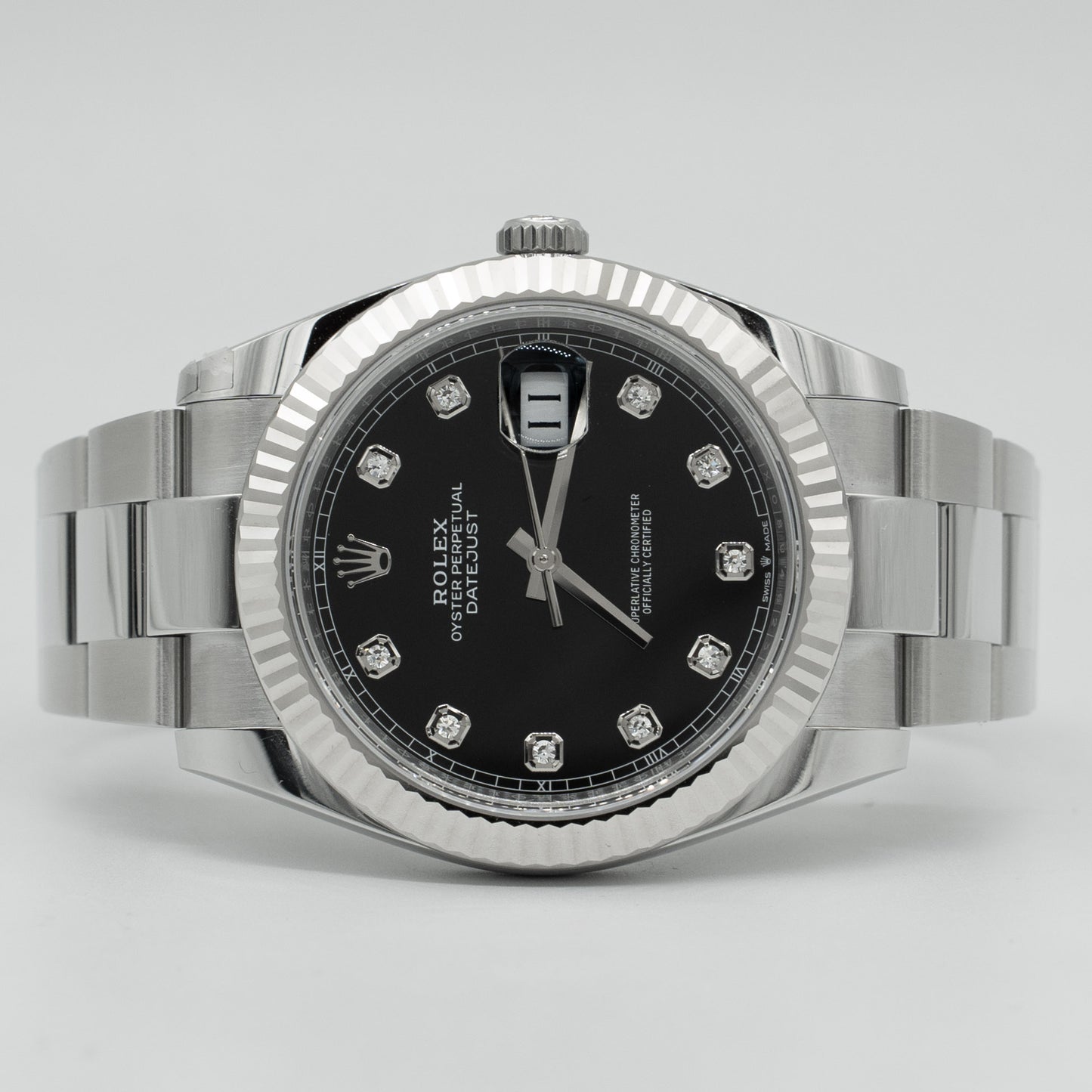 Rolex Datejust 41mm Stainless Steel Factory Black Diamond Dial 126334