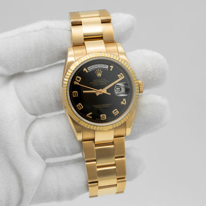 Rolex President Day-Date 118205 Everose Gold Watch Black Dial 36mm
