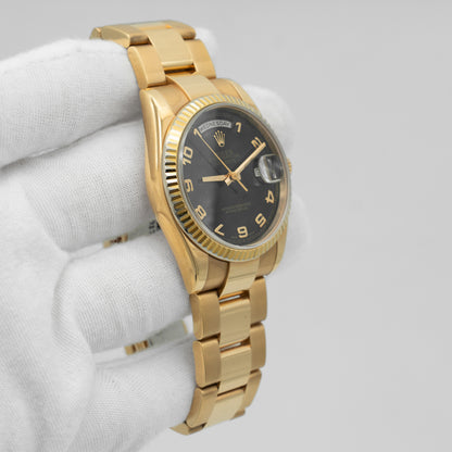 Rolex President Day-Date 118205 Everose Gold Watch Black Dial 36mm