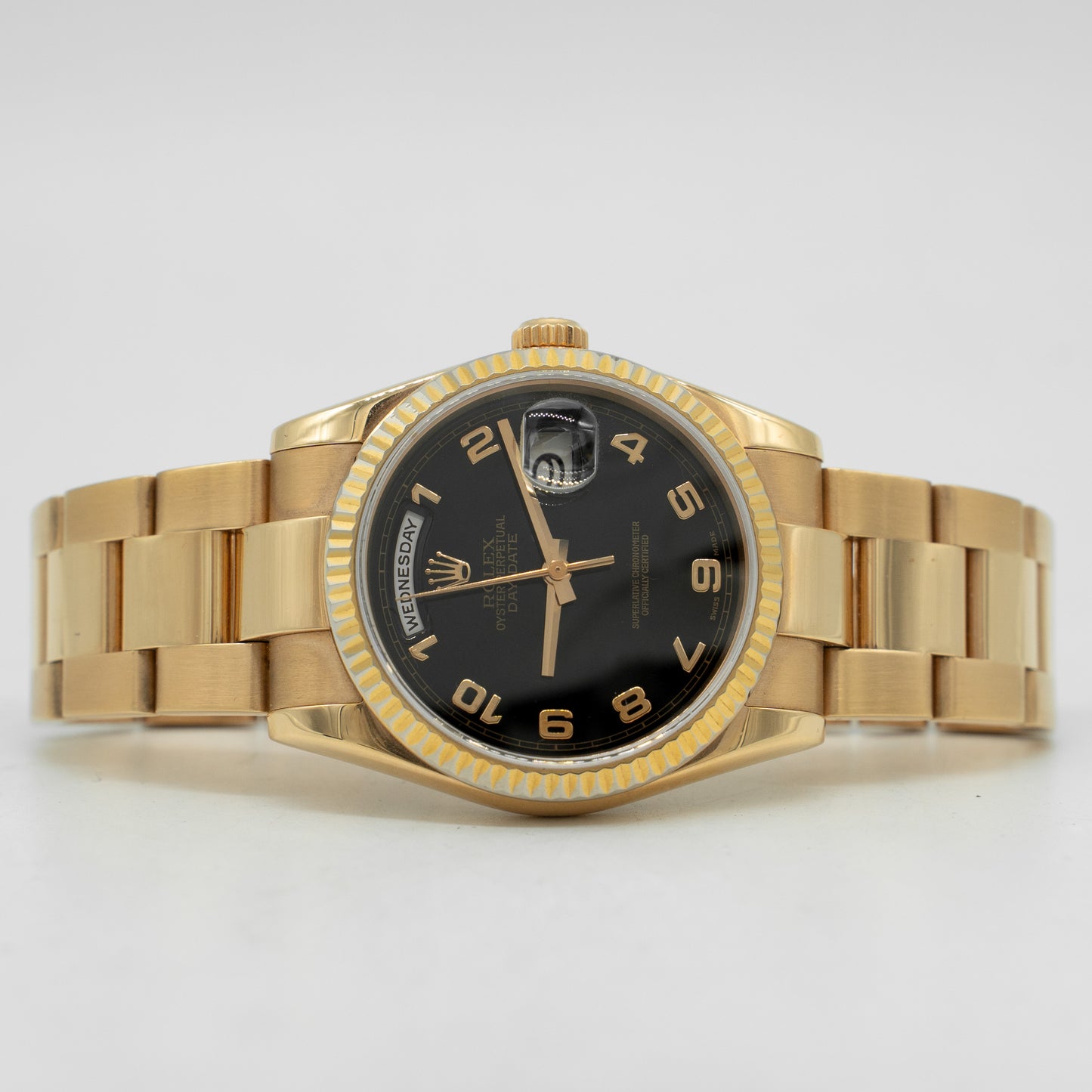 Rolex President Day-Date 118205 Everose Gold Watch Black Dial 36mm