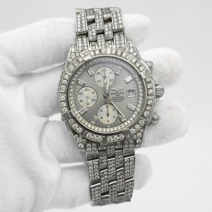 Breitling Crosswind Automatic Stainless Steel Silver Dial A13355 Iced Out 43mm
