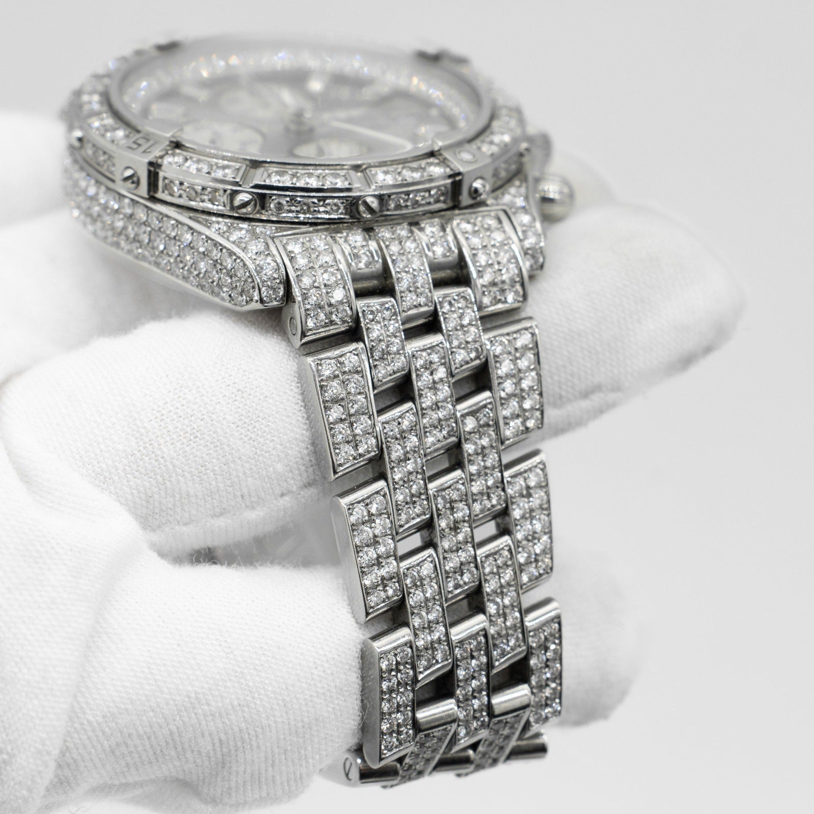 Breitling Crosswind Automatic Stainless Steel Silver Dial A13355 Iced Out 43mm