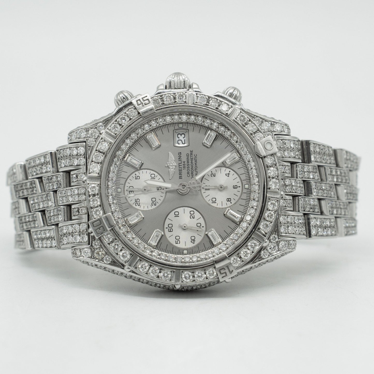 Breitling Crosswind Automatic Stainless Steel Silver Dial A13355 Iced Out 43mm