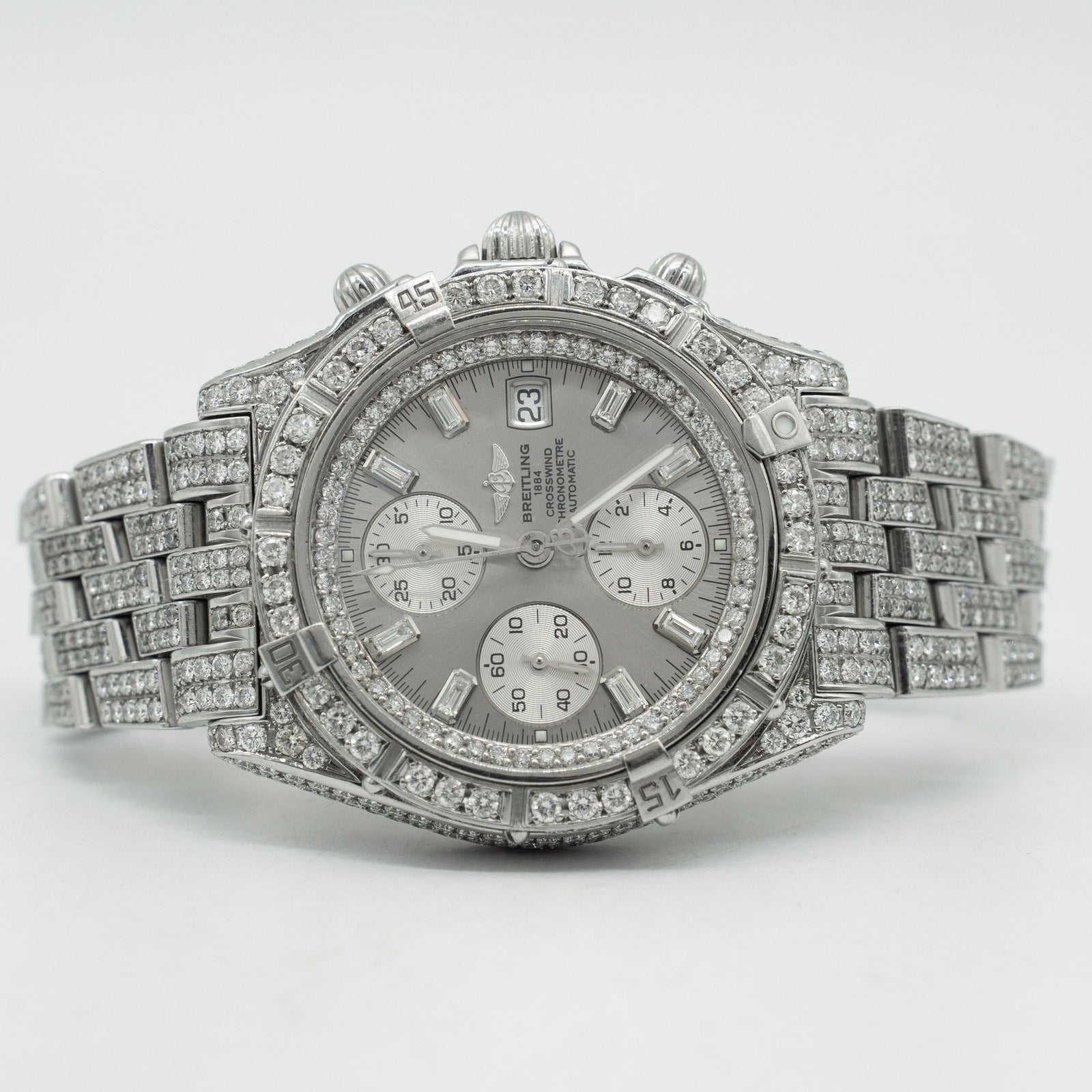 Breitling Crosswind Automatic Stainless Steel Silver Dial A13355 Iced Out 43mm