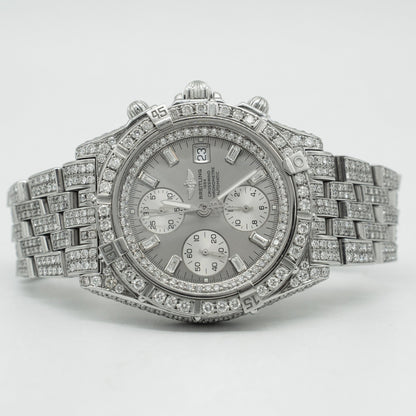 Breitling Crosswind Automatic Stainless Steel Silver Dial A13355 Iced Out 43mm