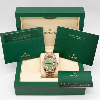 Rolex Day-Date 40 228235 President 18K Everose Gold Fluted Olive Green Dial