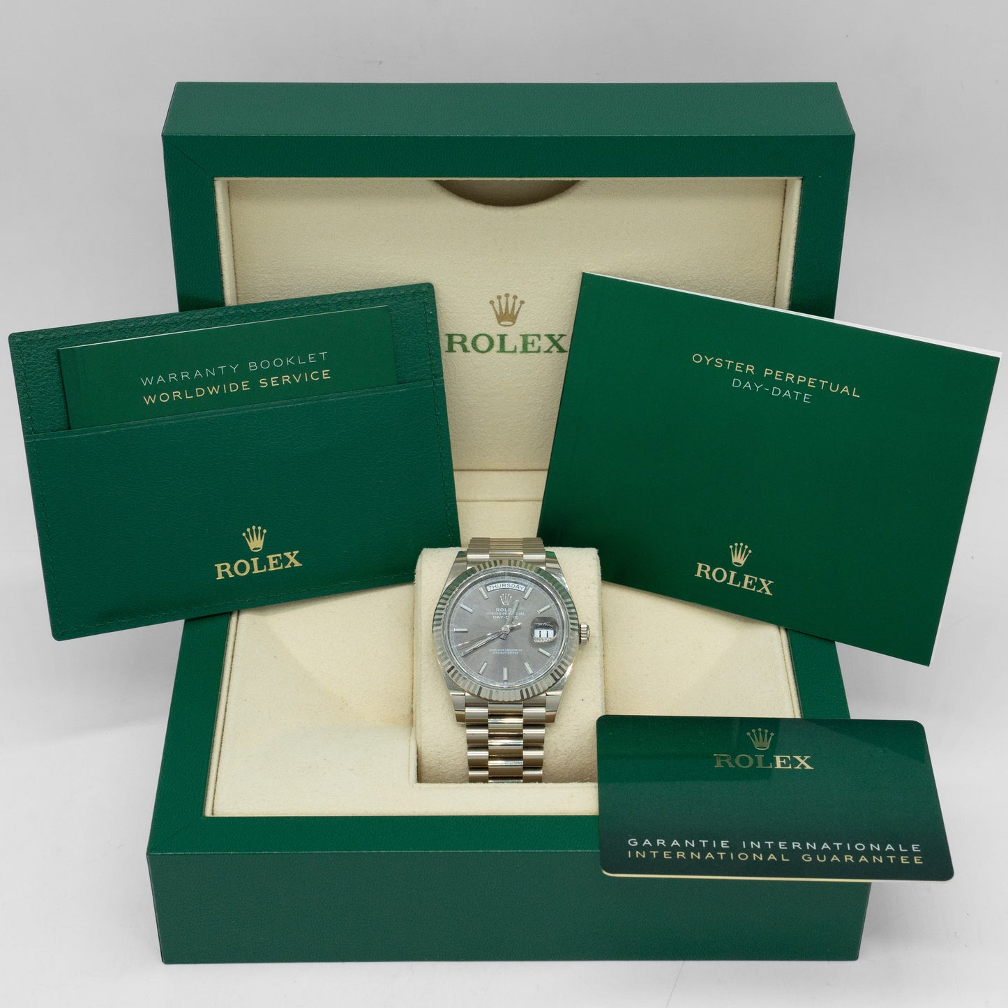 Rolex Day Date 40 18K White Gold 228239 B&P 2022