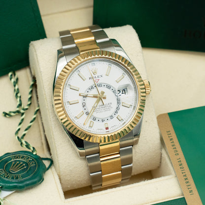 Rolex Sky-Dweller White Dial Gold & Steel 42mm Automatic 326933
