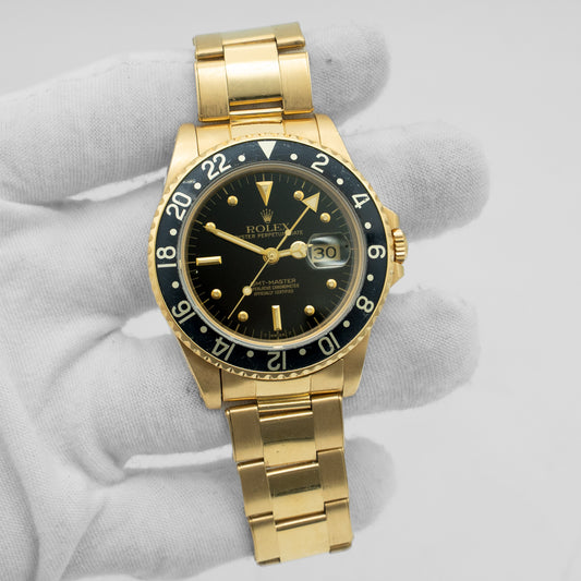 Rolex GMT-Master 16758 18k Yellow Gold Black Nipple Dial 40mm Oyster