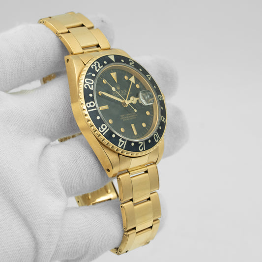 Rolex GMT-Master 16758 18k Yellow Gold Black Nipple Dial 40mm Oyster