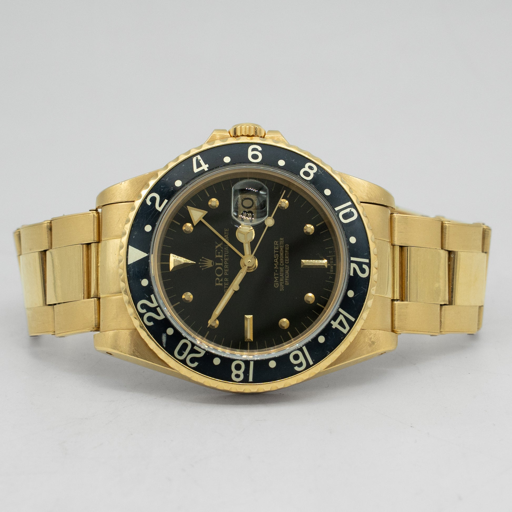 Rolex GMT-Master 16758 18k Yellow Gold Black Nipple Dial 40mm Oyster