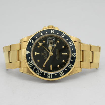 Rolex GMT-Master 16758 18k Yellow Gold Black Nipple Dial 40mm Oyster