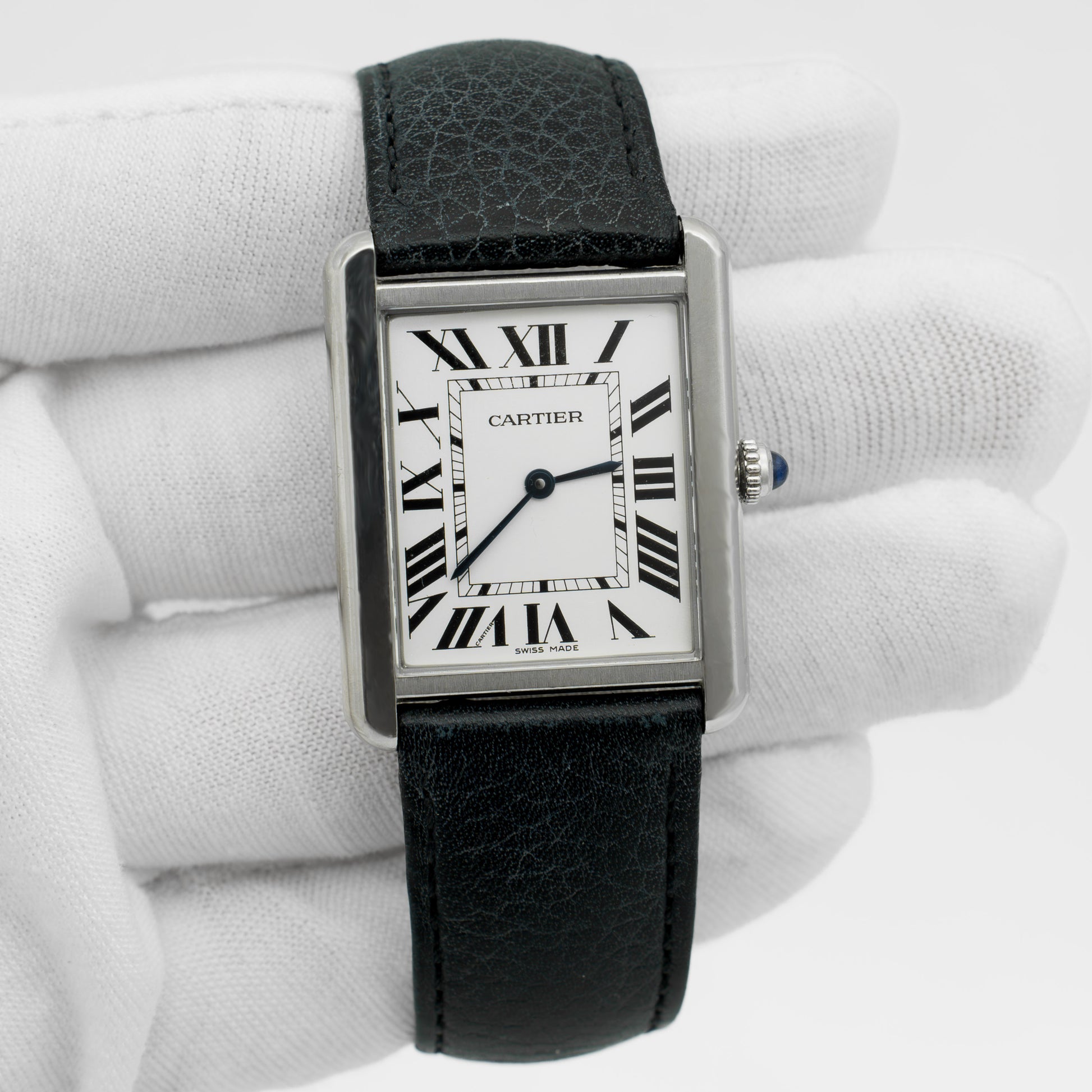 Cartier Tank Solo Steel Auto Rectangle Silver Dial Black Strap Watch WSTA0028