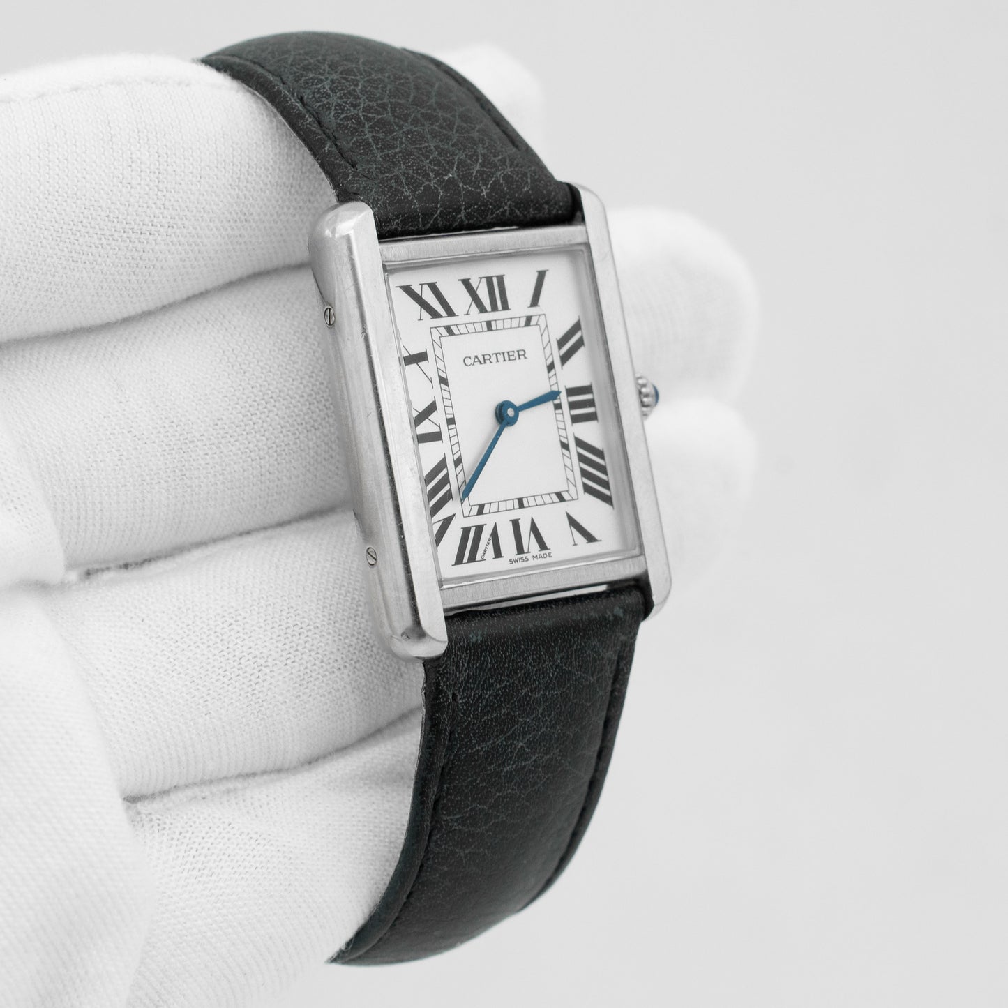 Cartier Tank Solo Steel Auto Rectangle Silver Dial Black Strap Watch WSTA0028