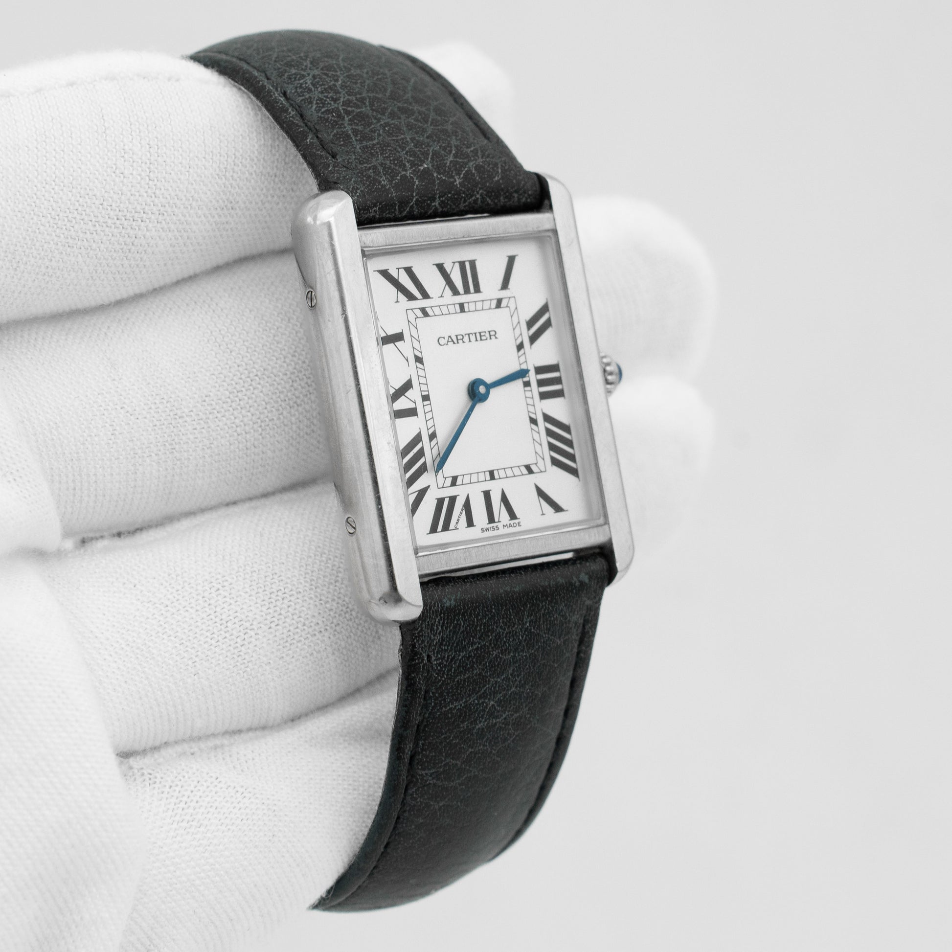 Cartier Tank Solo Steel Auto Rectangle Silver Dial Black Strap Watch WSTA0028