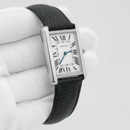Cartier Tank Solo Steel Auto Rectangle Silver Dial Black Strap Watch WSTA0028