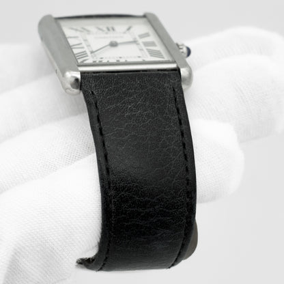 Cartier Tank Solo Steel Auto Rectangle Silver Dial Black Strap Watch WSTA0028