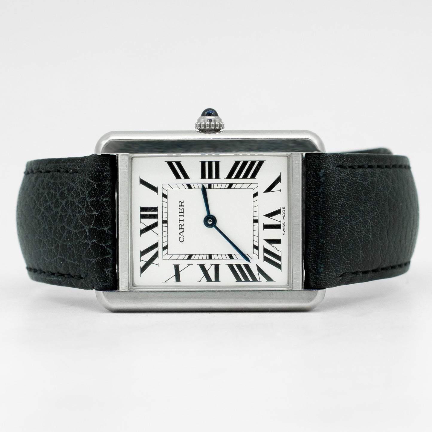 Cartier Tank Solo Steel Auto Rectangle Silver Dial Black Strap Watch WSTA0028