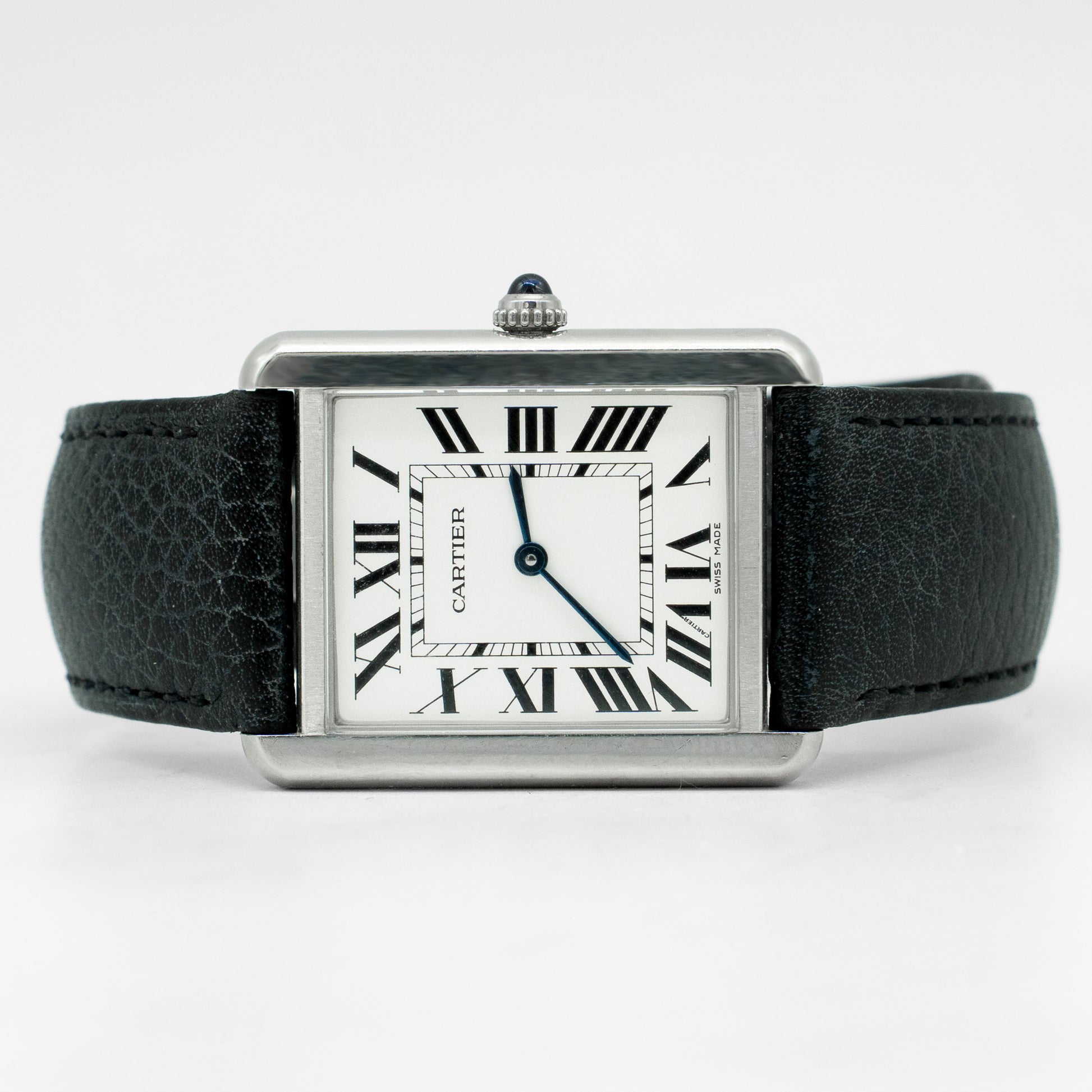 Cartier Tank Solo Steel Auto Rectangle Silver Dial Black Strap Watch WSTA0028