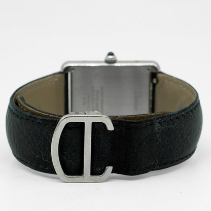Cartier Tank Solo Steel Auto Rectangle Silver Dial Black Strap Watch WSTA0028