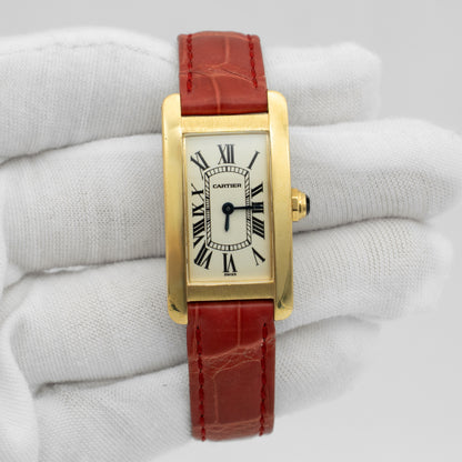 Cartier Tank Americaine W2601556 Leather 18K YG Silver Dial Women Watch