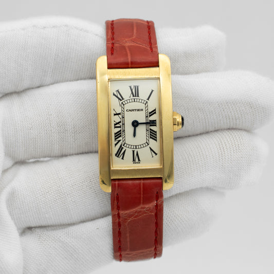 Cartier Tank Americaine W2601556 Leather 18K YG Silver Dial Women Watch