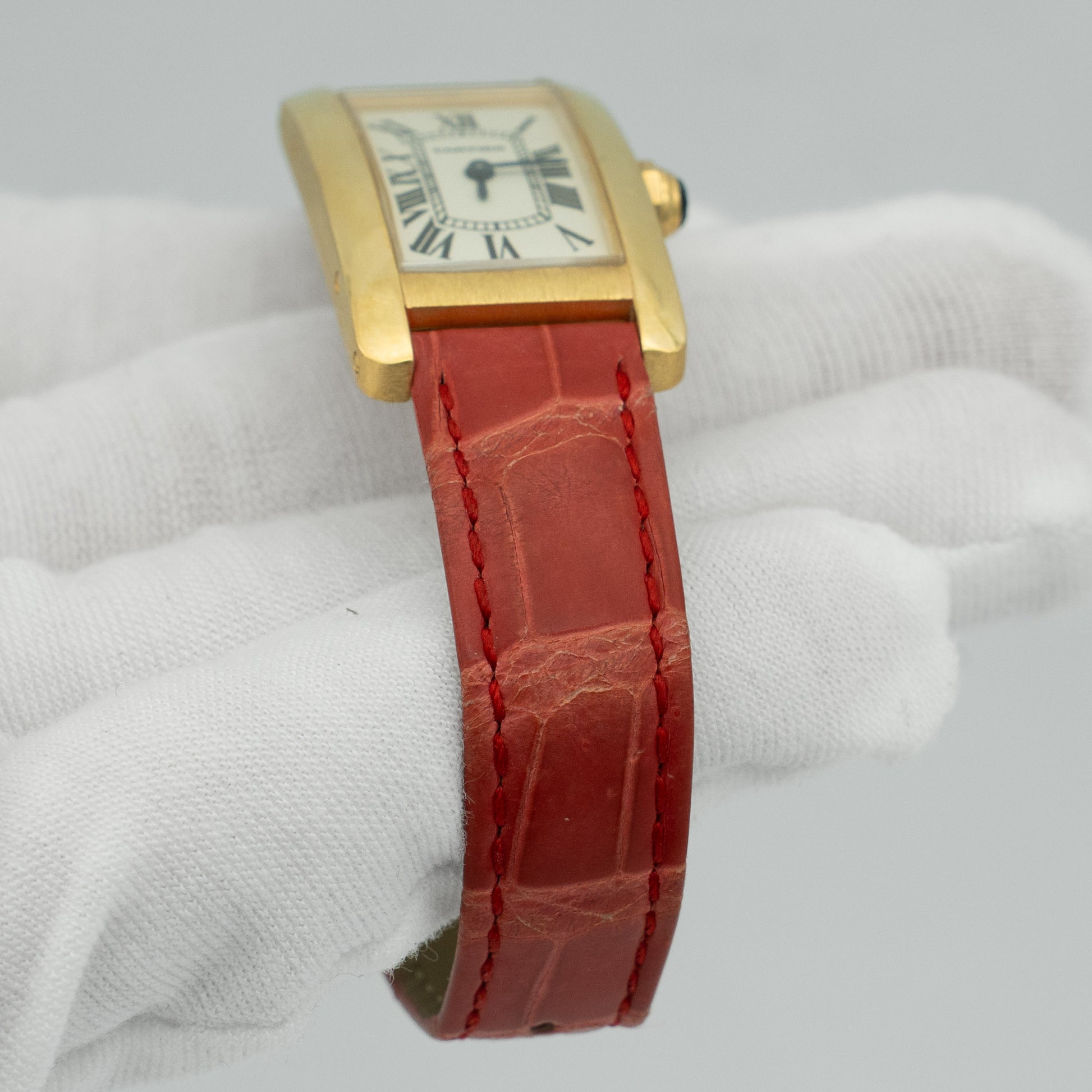 Cartier Tank Americaine W2601556 Leather 18K YG Silver Dial Women Watch