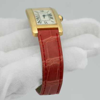 Cartier Tank Americaine W2601556 Leather 18K YG Silver Dial Women Watch
