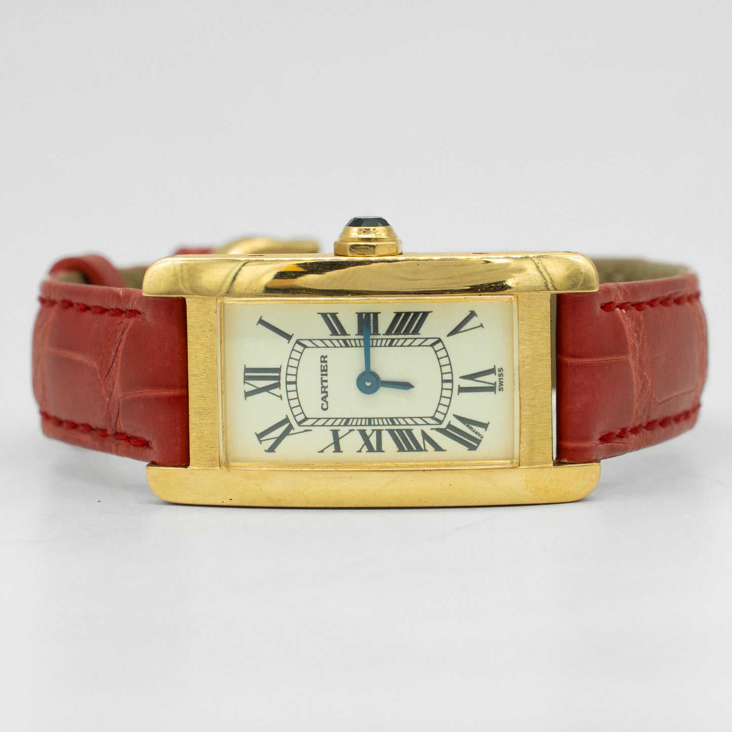 Cartier Tank Americaine W2601556 Leather 18K YG Silver Dial Women Watch