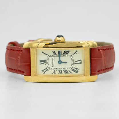 Cartier Tank Americaine W2601556 Leather 18K YG Silver Dial Women Watch