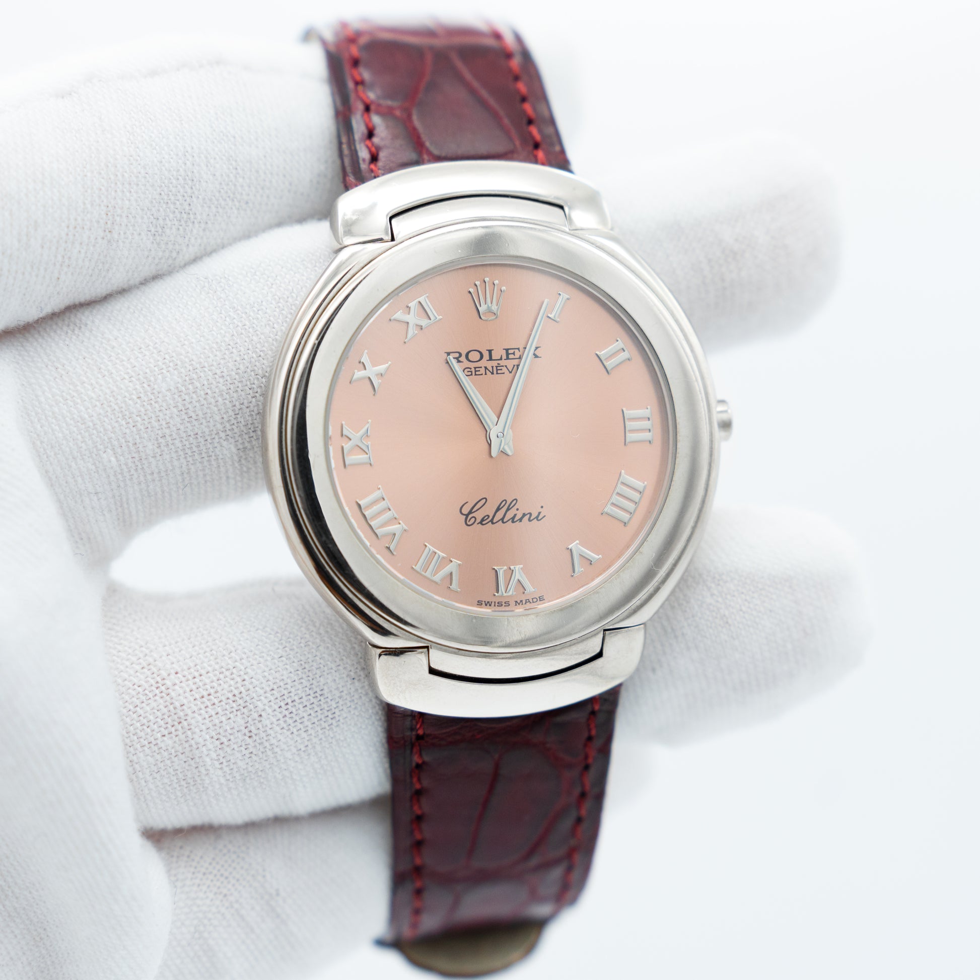 Rolex Cellini Watch 18K White Gold 6623 Quartz Pink Dial With Service Paper
