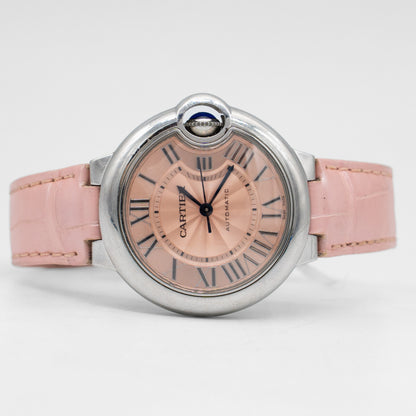 Cartier Ballon Bleu Pink Dial 33mm Automatic Steel WSBB0002